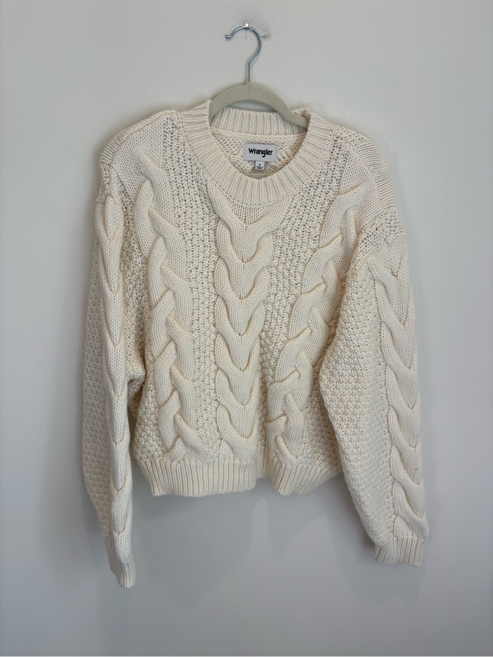 Wrangler Cream Cable Knit Crewneck Sweater